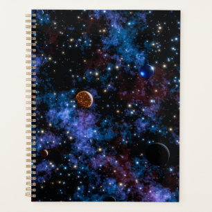 Agenda Galáxias, estrelas e planetas coloridos à noite