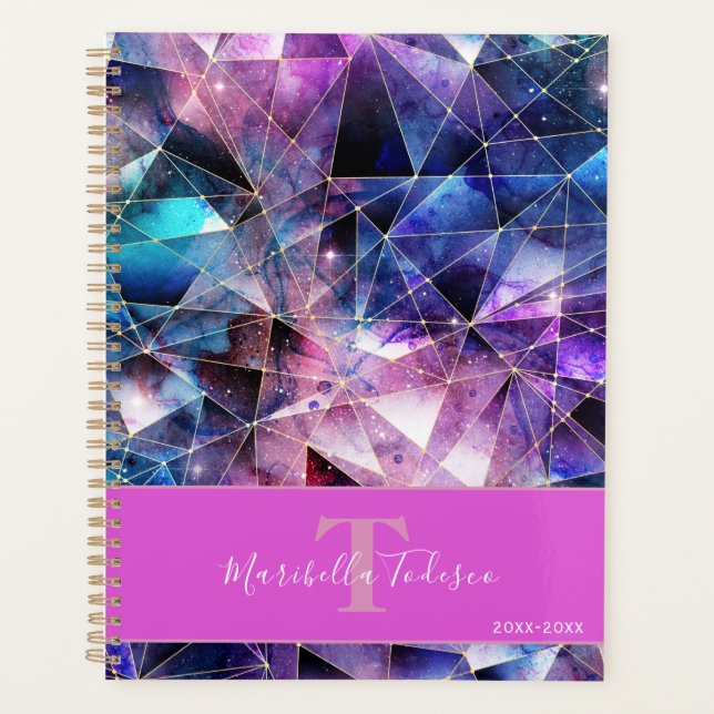 Agenda Galaxy Gemstone Crystal Purple Design geométrico (Frente)