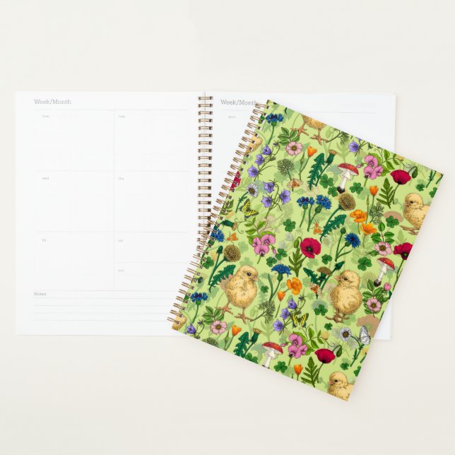 Agenda Galinhas e flores silvestres em verde-orvalho (Exibição)