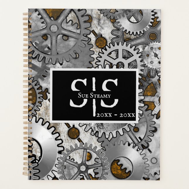 Agenda Ganchas de Steampunk Silver Grunge Brown Burnout (Frente)