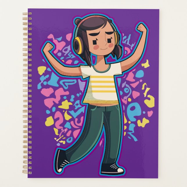 Agenda Garota com fones de ouvido confiantes e relaxantes (Frente)