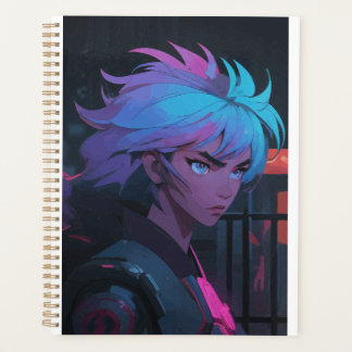 Agenda Garota de Anime Cyberpunk com Cabelo Neon – Futuri