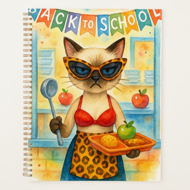 Agenda Gatinha Senhora do Almoço Servindo Comida Tema de  (Frente)