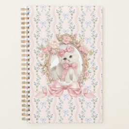 Agenda Gatinho bonito com Arcos cor-de-rosa e notebook fl