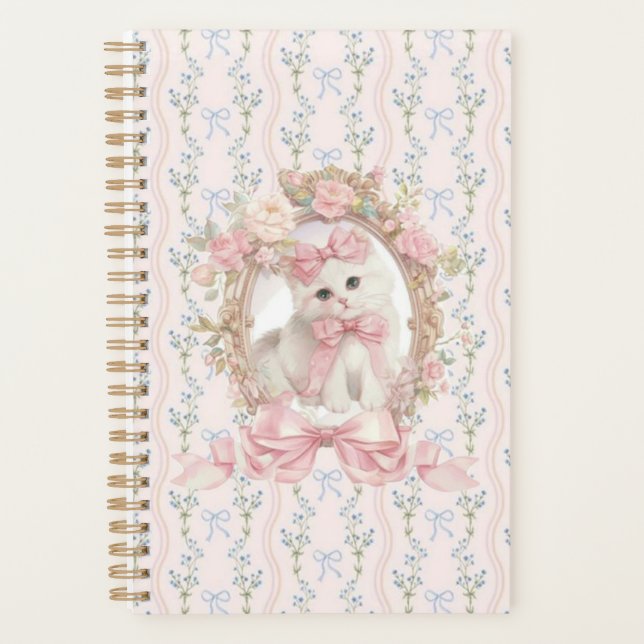 Agenda Gatinho bonito com Arcos cor-de-rosa e notebook fl (Frente)