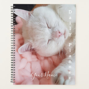 Agenda Gatinho Branco Cama Rosa - Planificador Diário- HA