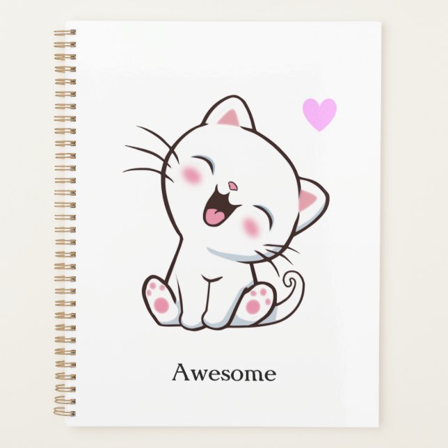 Agenda Gatinho Felino Adorável em Branco (Frente)
