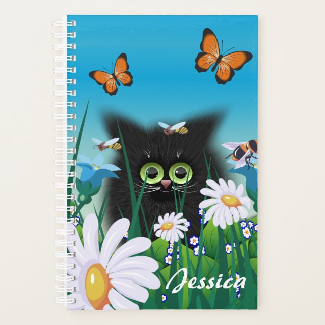 Agenda Gatinho Gato Negro Bonito com Disias Personalizado (Frente)
