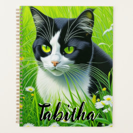 Agenda Gato Adorável Personalizado em um campo de Daisies