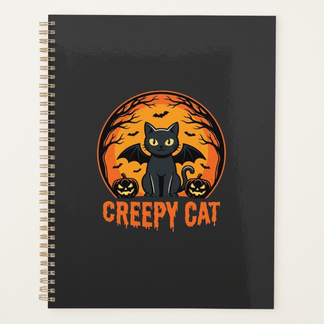 Agenda Gato Assustador Desenho Gráfico Morcego Lua de Hal (Frente)