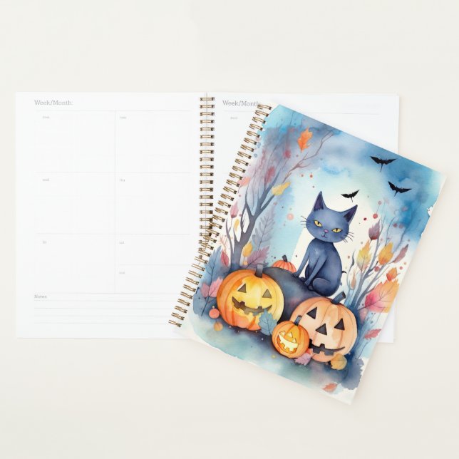 Agenda Gato Azul Oriental Halloween Com Pumpkins Assustad (Exibição)