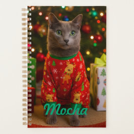 Agenda Gato Azul Russo Aconchegante Natal Personalizado