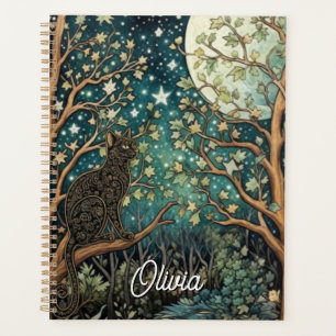 Agenda Gato boho céu noturno estrelado floresta