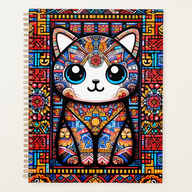 Agenda Gato Bonito com Charme de Padrão Tradicional (Frente)