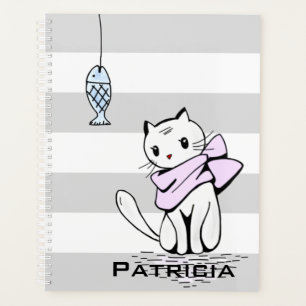 Agenda Gato branco esvaziado e peixe