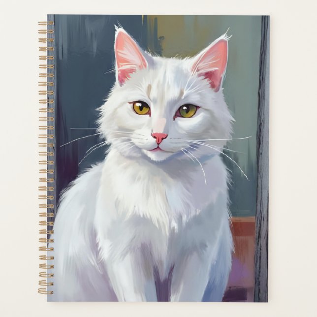 Agenda Gato Branco | Pintura de Gato de Estimação em Aqua (Frente)