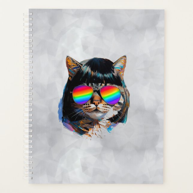 Agenda Gato com Peruca + Óculos de Sol (Pintura #5) (Frente)