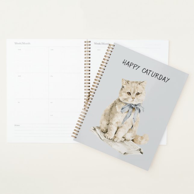 Agenda Gato Creme Laço Azul Caturday (Exibição)