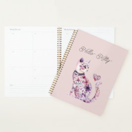 Agenda Gato de Amor Coração Flores Rosa Roxo Blush