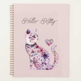 Agenda Gato de Amor Coração Flores Rosa Roxo Blush