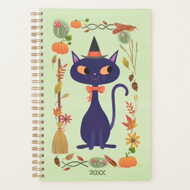 Agenda Gato de Bruxa Bonita do Halloween (Frente)