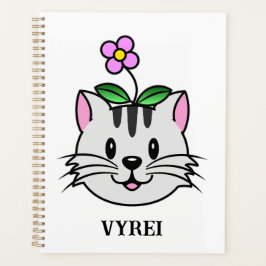 Agenda Gato de Cartoon Bonito com Flor na Cabeça