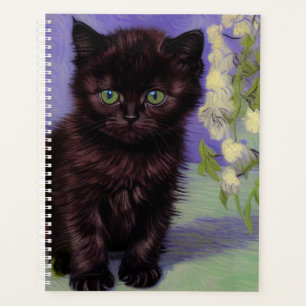 Agenda Gato de estilo Van Gogh com Flores Brancas