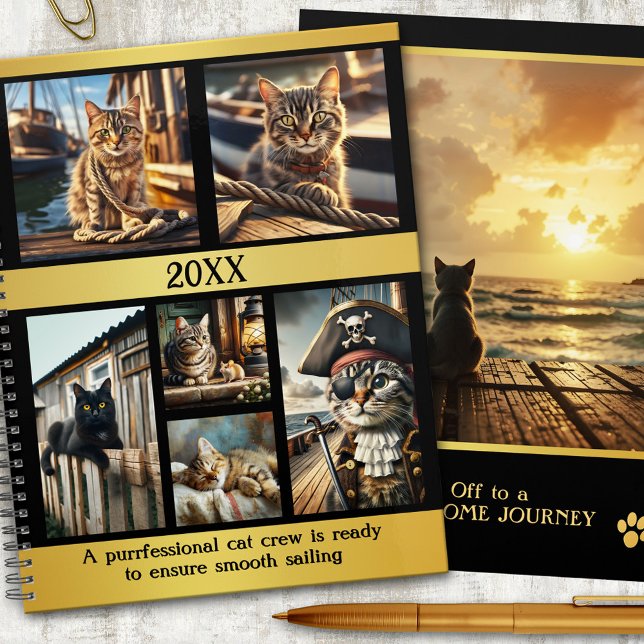 Agenda Gato de Fotografia Náutica Engraçado (Funny planner featuring a photo collage with nautical themed cat images - coastal cats)