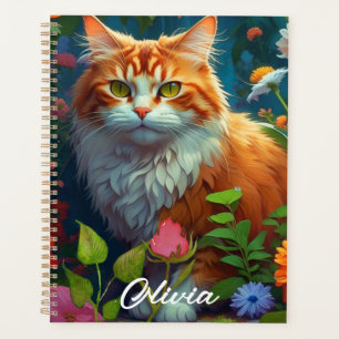 Agenda Gato de Laranja-Corte em Flores Personalizado