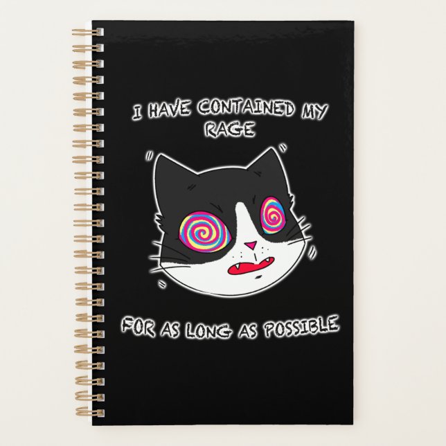 Agenda Gato do estilo anime com olhos e texto malucos (Frente)