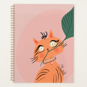 Agenda  Gato Engraçado Folha de Planta Cartoon   