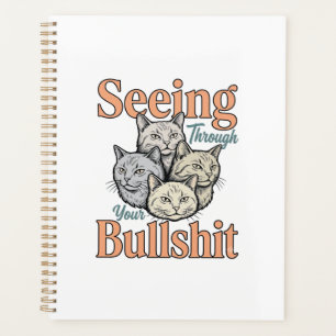 Agenda Gato Engraçado Vendo Através do Seu Desenho Vintag