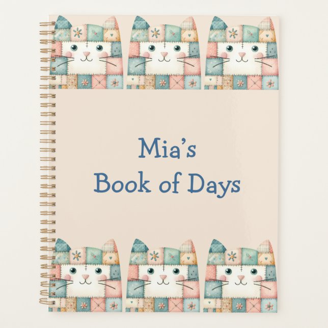 Agenda Gato Falso de Patchwork em Pastel (Frente)