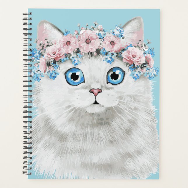 Agenda Gato Floral Branco Doce (Frente)