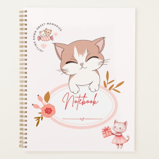 Agenda Gato fofo para fazer com cadernos (Frente)