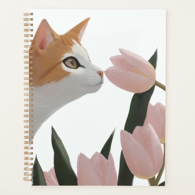 Agenda Gato Gengibre Suave com Flores (Frente)