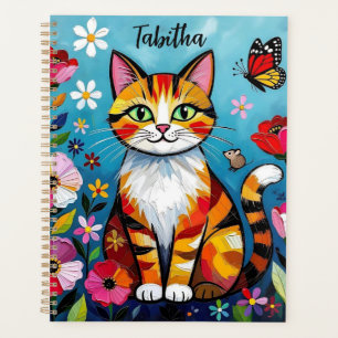 Agenda Gato Impasto, Flores e Borboleta Personalizado