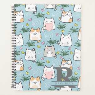 Agenda Gato Kawaii num fundo azul-céu