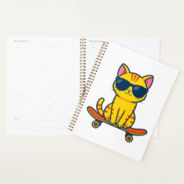 Agenda Gato Legal de Skate Usando Óculos de Sol Cartoon