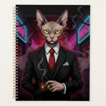 Gato Mafia Sphynx em Estilo Neon Noir