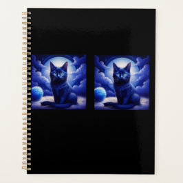 Agenda Gato Negro Colocado Em Frente À Lua E Às Nuvens Br