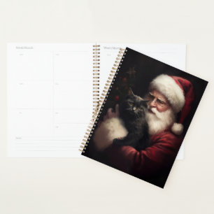Agenda Gato Negro com Papai Noel Natal Festivo