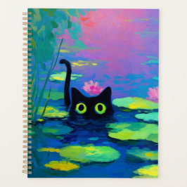 Agenda Gato Negro Engraçado Nadando Pond | Quirky Art