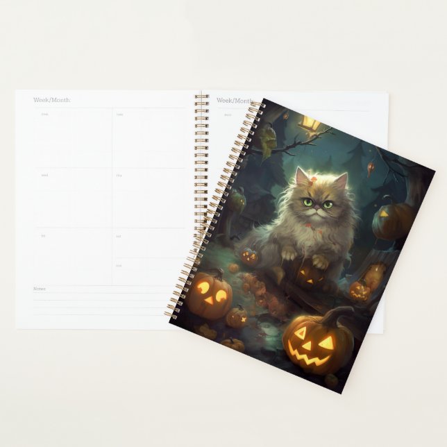 Agenda Gato Persa do Halloween Com Pumpkins Assustado (Exibição)