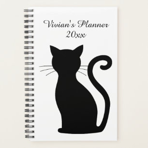 Agenda Gato Preto Cinto Silhuette Black and White Name
