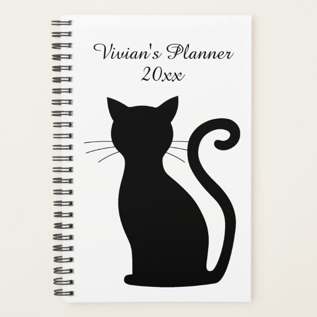 Agenda Gato Preto Cinto Silhuette Black and White Name (Frente)