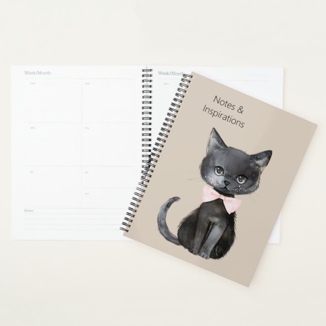 Agenda Gato Preto Creme Laço Rosa (Exibição)