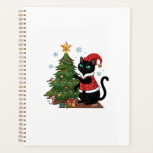 Agenda Gato Preto de Natal Chapéu do Papai Noel Árvore Ra