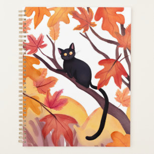 Agenda Gato Preto em uma Árvore Outono Assustador Fofo
