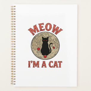 Agenda Gato Preto Engraçado Lua Desenho Vintage de Hallow